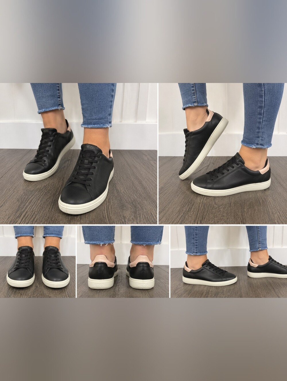 ECCO Women’s Black Leather Sneakers with Blush Heel Accent